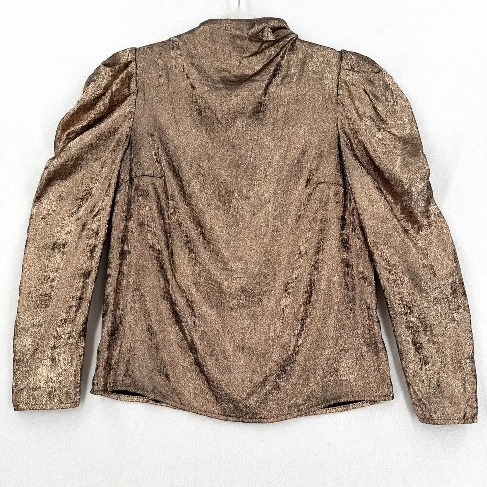 Future Collective Kahlana Barfield Brown Top XXS Bronze Metallic Puff Sleeve
